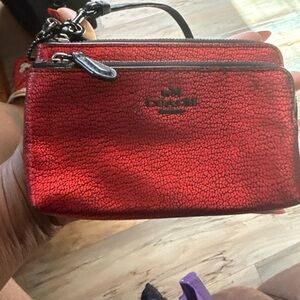 Coach Metallic Red Wristlet